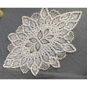 Vintage Hand-Crocheted Leaf-Shaped Lace Doily Table Decor 29"x20"